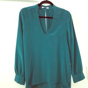 Lavender Brown Teal Silk Blouse